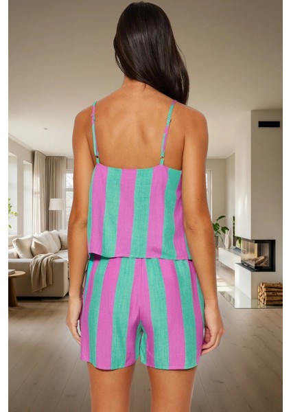 Yazlık Viskon Pijama Takımı Çizgili Desen Ince Askılı Regular Kalıp Ev Giyim Konforu modelleri
