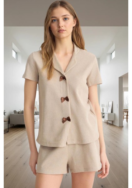 Nefes Alan Waffle Pijama Takımı Kısa Kollu Regular Kalıp Seçkin Malzeme Günlük Kullanım Için