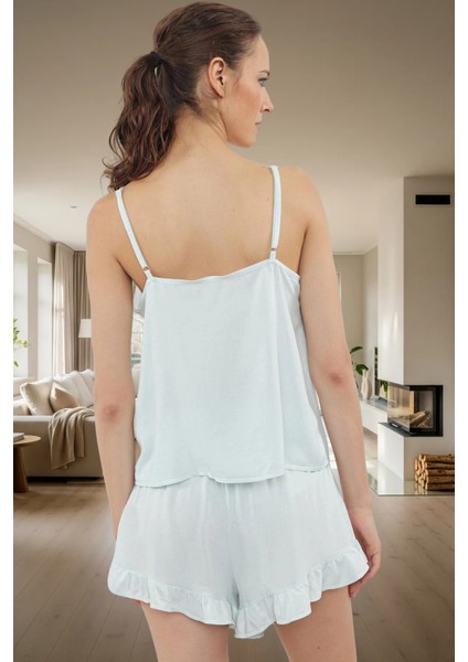 Rahat V Yaka Kolsuz Viskoz Pijama Takımı Kiraz Desenli Şortlu Günlük Kullanım Için modelleri