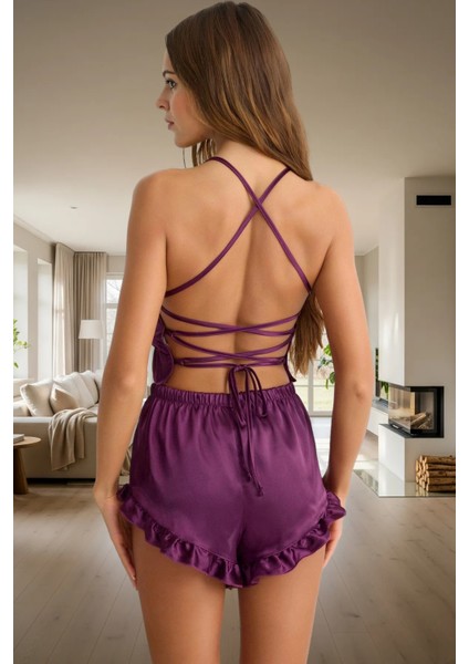 2 Parça Rahat Saten Pijama Takımı V Yaka Atlet ve Boru Paça Şort Trend Tasarım Modern Stil modelleri