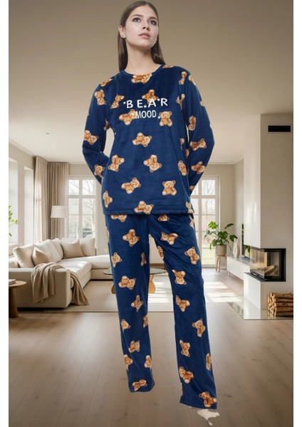 Rahat Kışlık Pijama Takımı Polar Kumaş Ayıcıklı Desen Boru Paça Seçkin Malzeme Zarifane Tasarım fiyatları