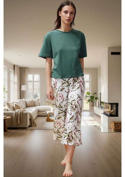 Pamuklu Örme Pijama Takımı Çiçek Desenli Rahat ve Şık Premium Kalite Kullanım