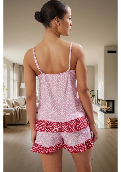 Ince Askılı Fırfırlı Puantiyeli Viskon Pijama Takımı; Yazlık Rahat Şık Homewear Mükemmel Uyum modelleri