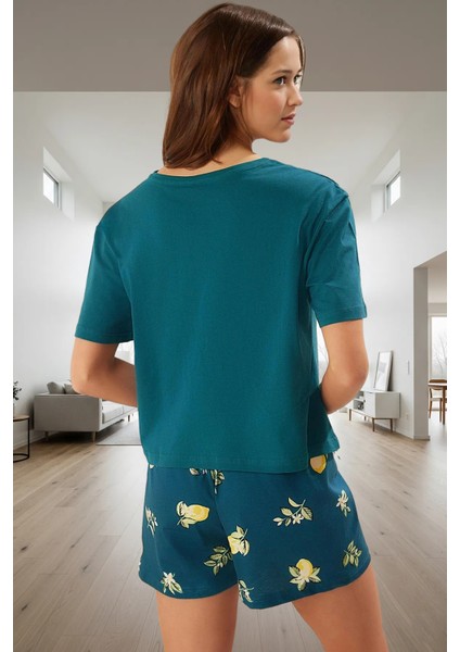 Rahat Pamuklu Pijama Takımı Limon Desenli Bisiklet Yaka Kısa Kollu Yüksek Kalite Mükemmel Uyum modelleri