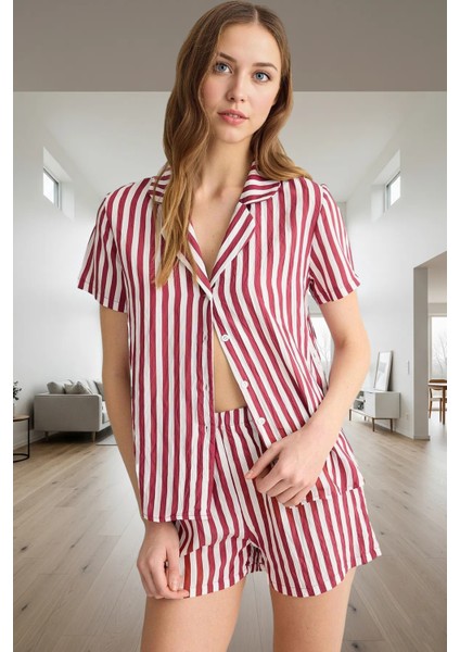 Yazlık Çizgili Pijama Takımı Nefes Alan Viskoz Kumaştan Mükemmel Uyum Günlük Kullanım Için fiyatları