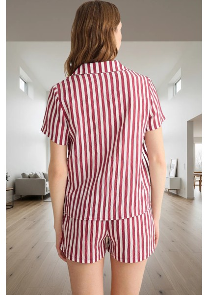 Yazlık Çizgili Pijama Takımı Nefes Alan Viskoz Kumaştan Mükemmel Uyum Günlük Kullanım Için modelleri