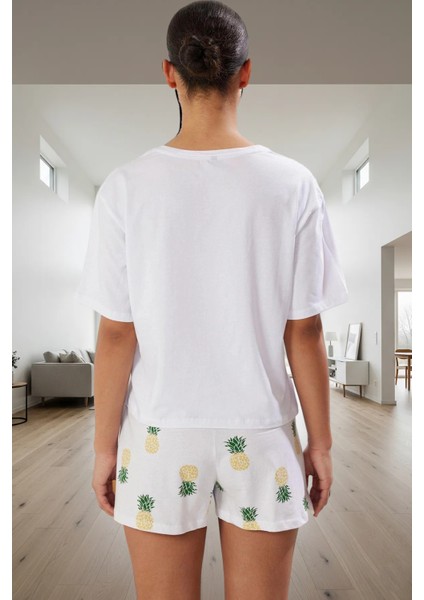 Pamuklu Ananas Desenli Regular Pijama Takımı Yaz Rahatlığı Günlük Kullanım Için Şık Görünüm modelleri