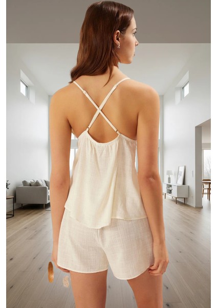 Feminen Pijama Takımı Dantel Detaylı Flamlı Pamuk Dokuma Yazlık Şortlu Modern Stil Rahat ve Şık modelleri