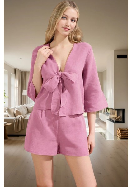 Yazlık Pijama Takımı Müslin Kumaş Şal Yaka Truvakar Kol Rahat Kesim ve Şık fiyatları