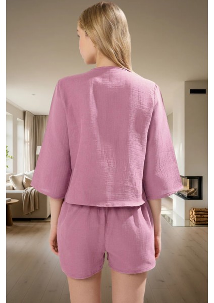 Yazlık Pijama Takımı Müslin Kumaş Şal Yaka Truvakar Kol Rahat Kesim ve Şık modelleri