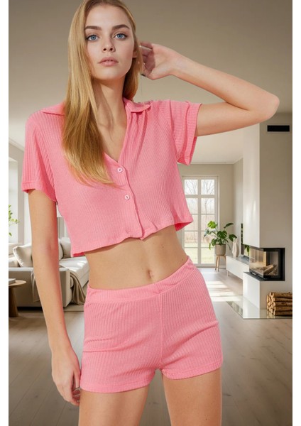 Yazlık 2'li Kaşkorse Pijama Takımı Crop Üst ve Şort Premium Kalite Seçkin Malzeme fiyatları