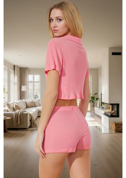 Yazlık 2'li Kaşkorse Pijama Takımı Crop Üst ve Şort Premium Kalite Seçkin Malzeme modelleri
