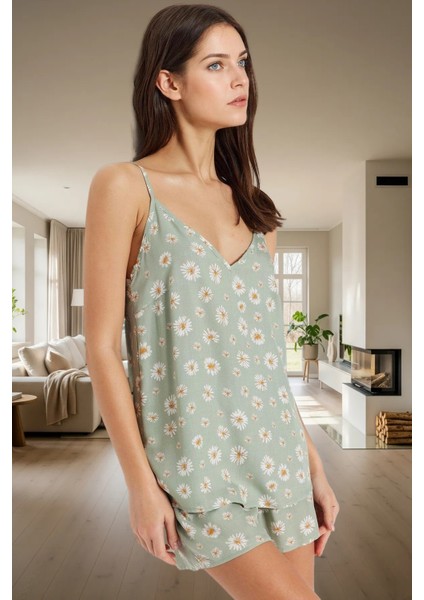 Bulut Desenli Viskon Pijama Takımı Şort ve Atlet Yazlık Ev Giyim Özenle Seçilmiş Premium Kalite