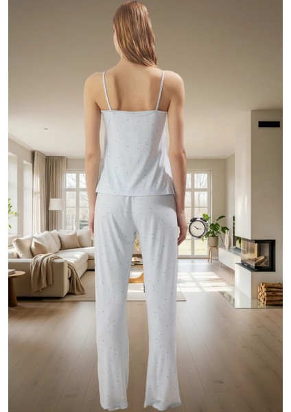 Ince Askılı Örme Pijama Takımı; Viskoz Kumaş Çiçek Desenli Ev Giyim Rahat Kalıp Trend Tasarım modelleri