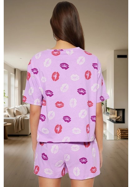 Yazlık Rahat Pijama Takımı Pamuklu Dudak Desenli Kısa Kollu Şık Görünüm Premium Kalite modelleri