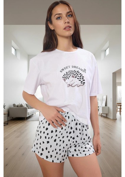 Hayvan Kirpi Desenli %100 Pamuk Örme Pijama Rahat Şık ve Nefes Alabilir