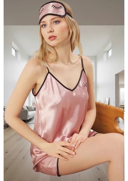 V Yaka Saten Pijama 3lü Uyku Seti Yazlık Rahat Regular Kalıp Mükemmel Uyum Yüksek Kalite