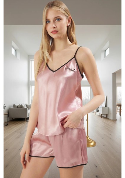 V Yaka Saten Pijama 3lü Uyku Seti Yazlık Rahat Regular Kalıp Mükemmel Uyum Yüksek Kalite fiyatları
