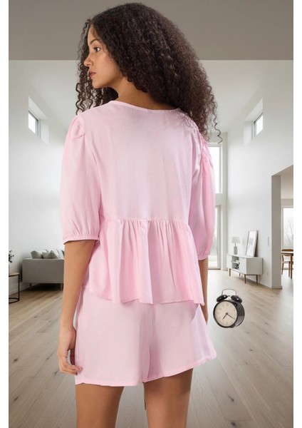 Nakışlı Fiyonklu Viskon Şortlu Pijama Takımı; Yazlık Rahat Homewear Uzun Ömürlü modelleri