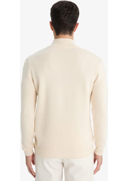 Standart Fit Normal Kesim Dik Yaka Yarım Fermuarlı Basic Düz Triko Kazak A5184AX25AU