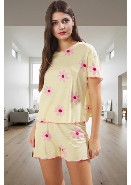 Viskoz Örme Pijama Takımı Çiçekli Desen Baby Overlok Regular Kalıp Yazlık Rahatlık Modern Stil fiyatları