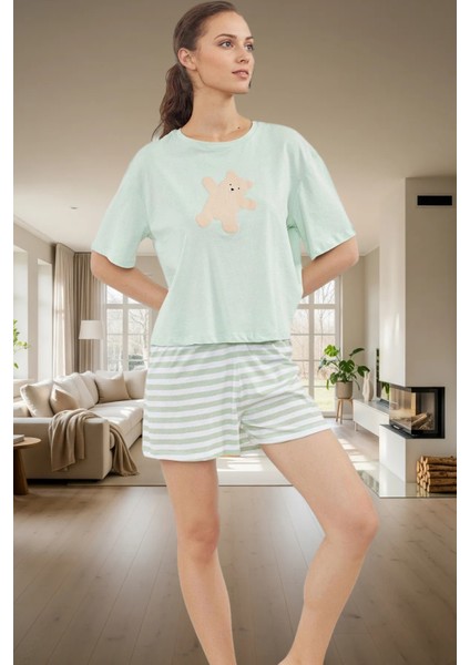 Rahat Kesim Pijama Takımı Ayıcıklı Pamuklu Yazlık Çizgili Şort Özel Tasarım fiyatları