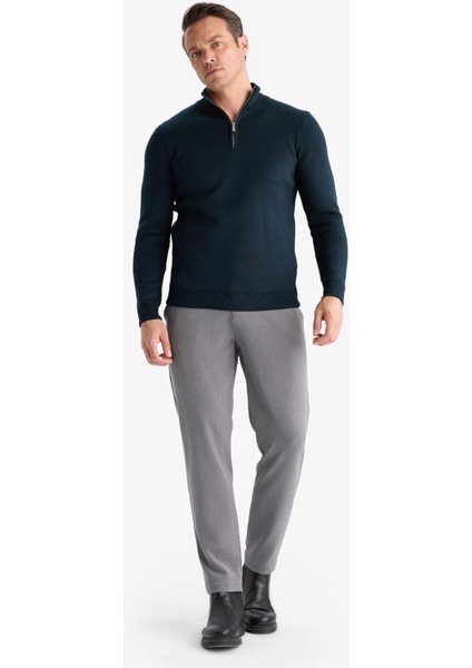 Standart Fit Normal Kesim Dik Yaka Yarım Fermuarlı Basic Düz Triko Kazak A5184AX25AU fiyatları