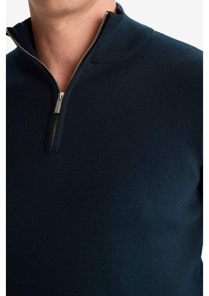 Standart Fit Normal Kesim Dik Yaka Yarım Fermuarlı Basic Düz Triko Kazak A5184AX25AU indirimleri