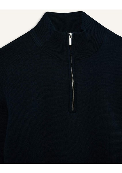Standart Fit Normal Kesim Dik Yaka Yarım Fermuarlı Basic Düz Triko Kazak A5184AX25AU