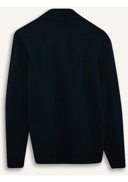 Standart Fit Normal Kesim Dik Yaka Yarım Fermuarlı Basic Düz Triko Kazak A5184AX25AU