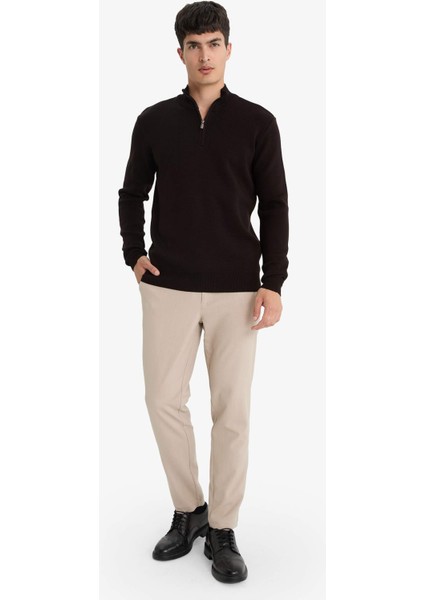 Standart Fit Normal Kesim Dik Yaka Yarım Fermuarlı Basic Düz Triko Kazak A5184AX25AU fiyatları