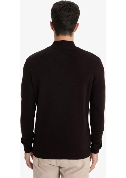 Standart Fit Normal Kesim Dik Yaka Yarım Fermuarlı Basic Düz Triko Kazak A5184AX25AU