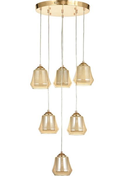 Venita 6 lı Bal+Beyaz Çift Camlı Salon Oturma Odası Modern Sarkıt Avize - (Gold Kaplama) fiyatları