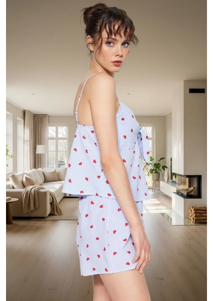 Şık V Yaka Bağlamalı Atlet Şort Pijama Takımı %100 Viskon Dokuma Kumaş Trend Tasarım Rahat ve