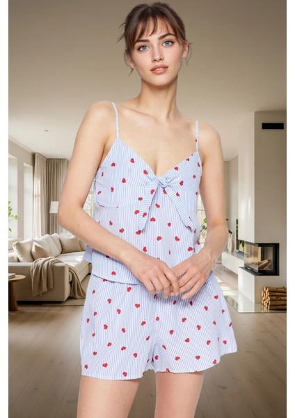 Şık V Yaka Bağlamalı Atlet Şort Pijama Takımı %100 Viskon Dokuma Kumaş Trend Tasarım Rahat ve fiyatları