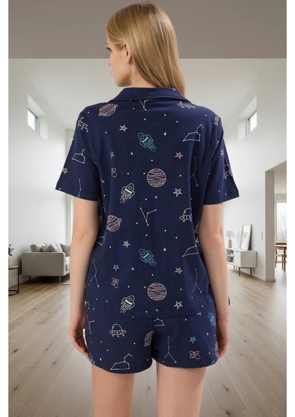 Yazlık %100 Pamuk Örme Pijama Takımı Galaksi Desenli Renk Regular Kalıp Günlük Kullanım Için modelleri