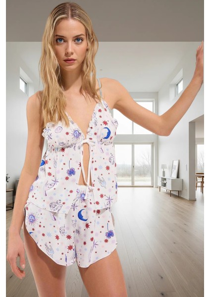 Yazlık Galaksi Desenli Shally Pijama Takımı Rahat ve Şık Kullanım Uzun Ömürlü