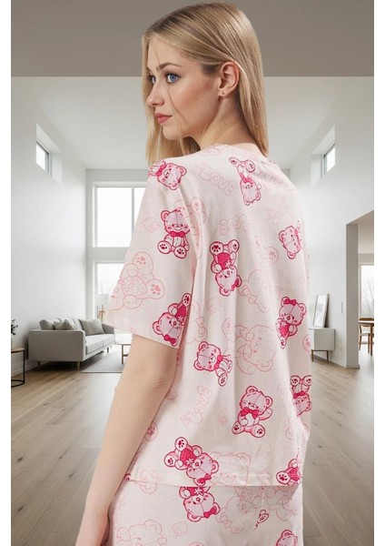 Yazlık %100 Pamuk Ayıcıklı Pijama Takımı Rahat Nefes Alan Boru Paça Şort Zarifane Tasarım fiyatları