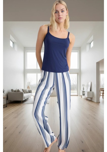 Pamuklu Pijama Takımı Çizgili Boru Paça Regular Kalıp Trend Tasarım Profesyonel Görünüm