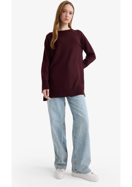 Regular Fit Bisiklet Yaka Basic Düz Triko Kazak Tunik C4474AX25WN fiyatları