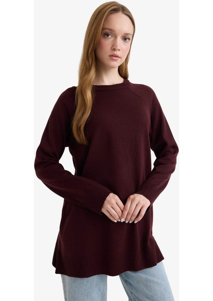Regular Fit Bisiklet Yaka Basic Düz Triko Kazak Tunik C4474AX25WN fırsatları