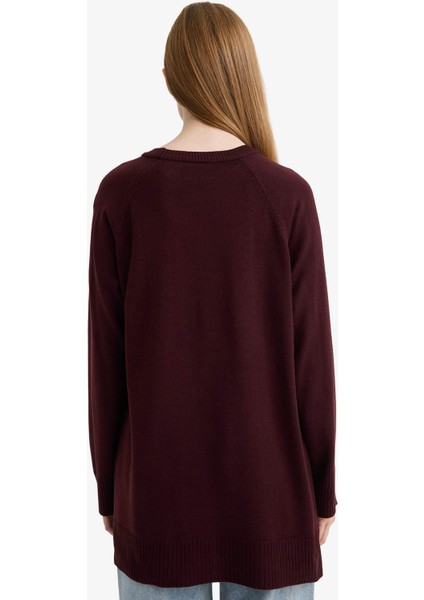 Regular Fit Bisiklet Yaka Basic Düz Triko Kazak Tunik C4474AX25WN