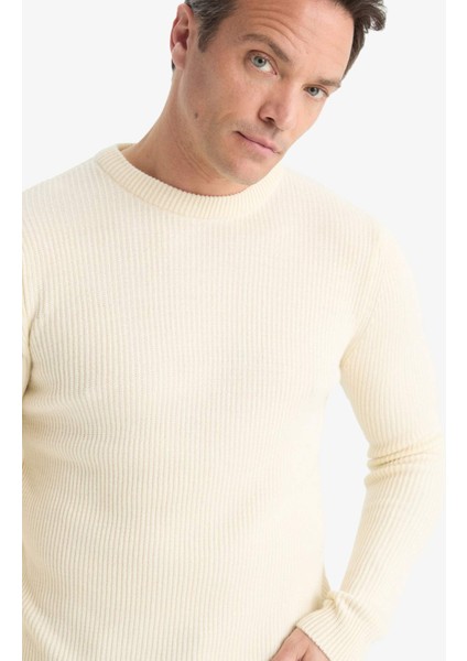 Standart Fit Normal Kesim Bisiklet Yaka Dokulu Triko Kazak C8814AX25WN