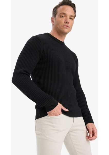 Standart Fit Bisiklet Yaka Basic Dokulu Triko Kazak E0811AX25WN modelleri