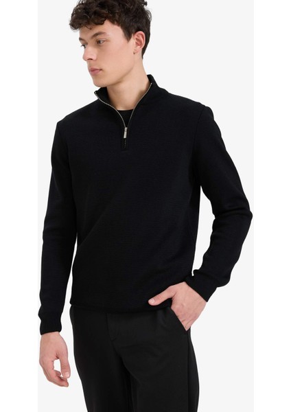 Standart Fit Normal Kesim Dik Yaka Yarım Fermuarlı Basic Düz Triko Kazak A5184AX25AU modelleri