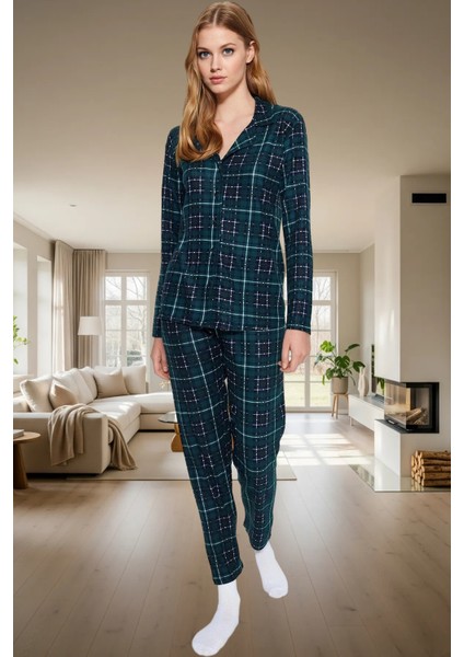 Yumuşak Dokulu Ekose Pijama Takımı 97% Polyester Regular Kalıp Kışlık Konfor Yüksek Kalite modelleri