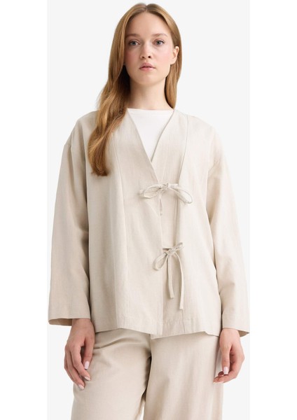 Regular Fit V Yaka Keten Karışımlı Kimono modelleri