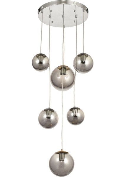 Pigaro 6 lı Füme Renk Camlı Salon Oturma Odası Modern Sarkıt Avize - (Krom Kaplama) fiyatları