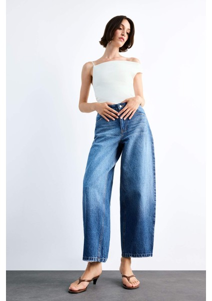 Wide Baggy Fit Yıkamalı Jean Pantolon F7501AX25SM fiyatları