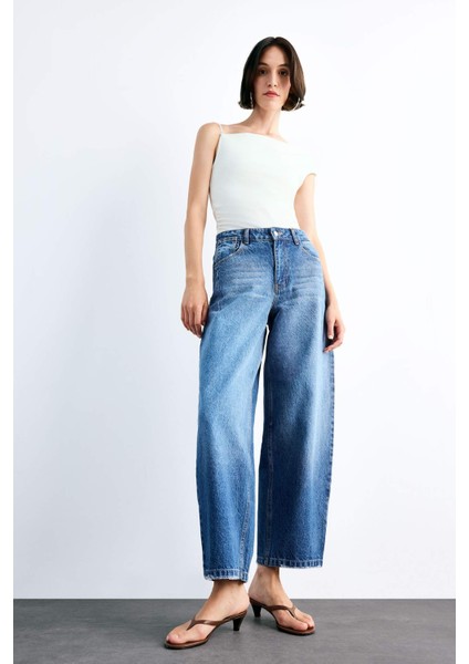 Wide Baggy Fit Yıkamalı Jean Pantolon F7501AX25SM fırsatları